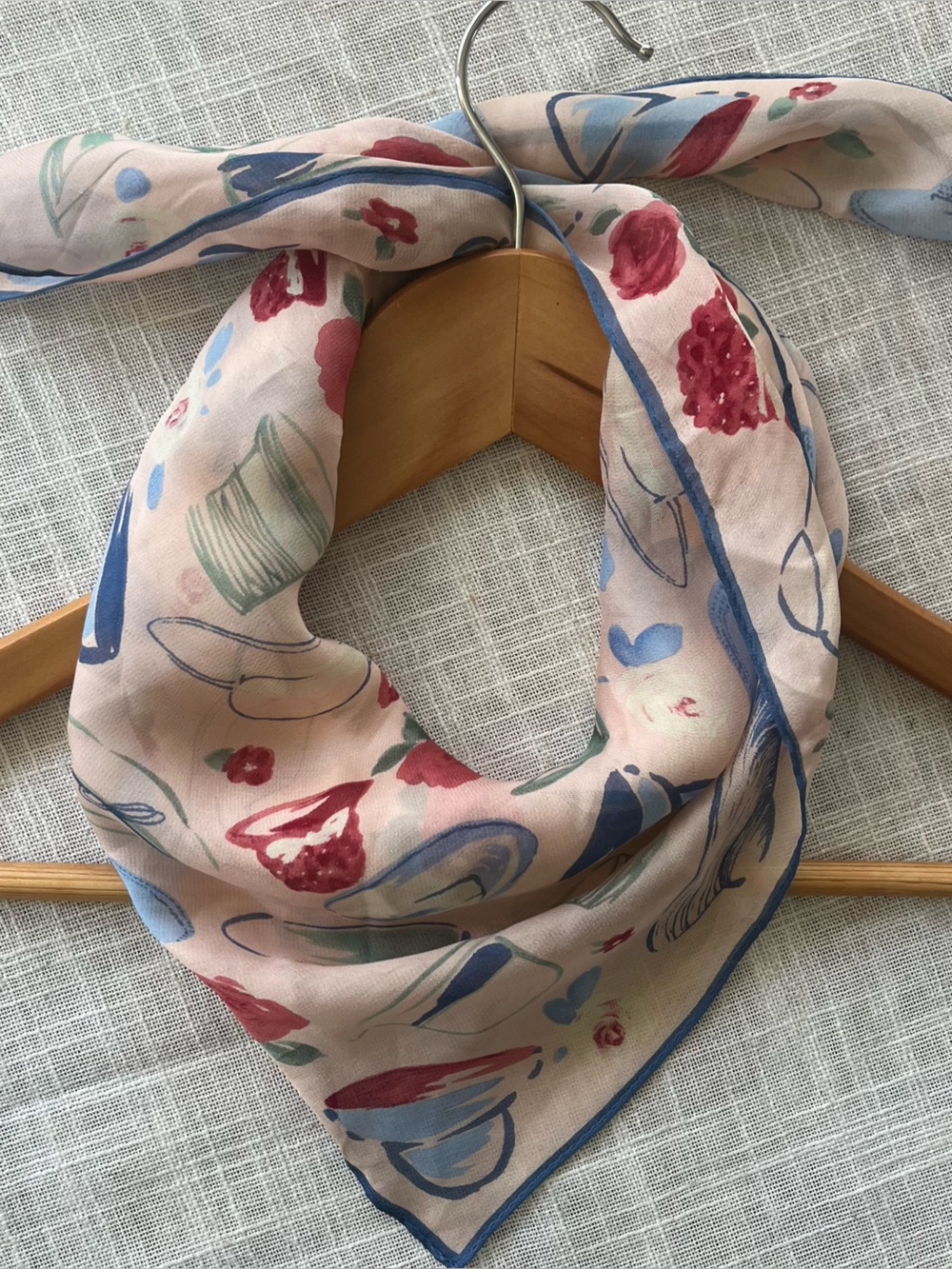 Vtg Silk Scarf Pale Pinks & Blues